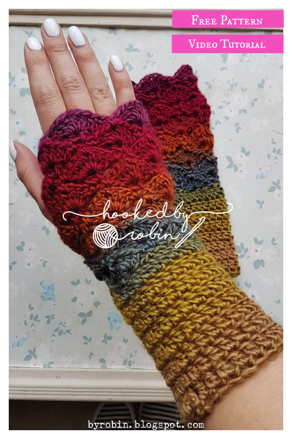 Fantail Shell Stitch Fingerless Gloves Free Crochet Pattern and Video Tutorial