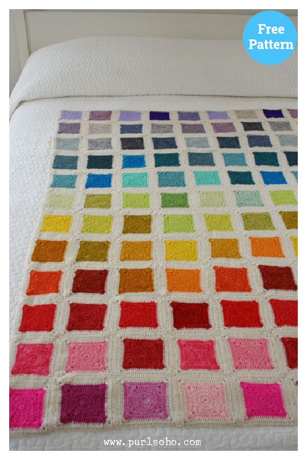 Bear’s Rainbow Square Blanket Free Crochet Pattern