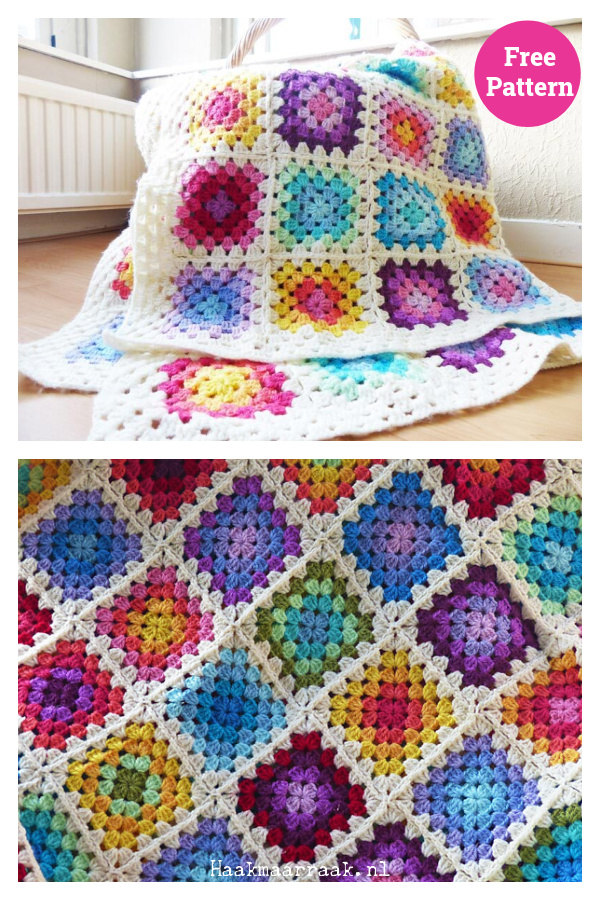 Colourful Granny Square Blanket Free Crochet Pattern