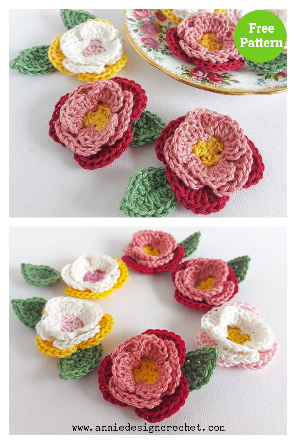 3D Rose Flower Crochet Free Pattern