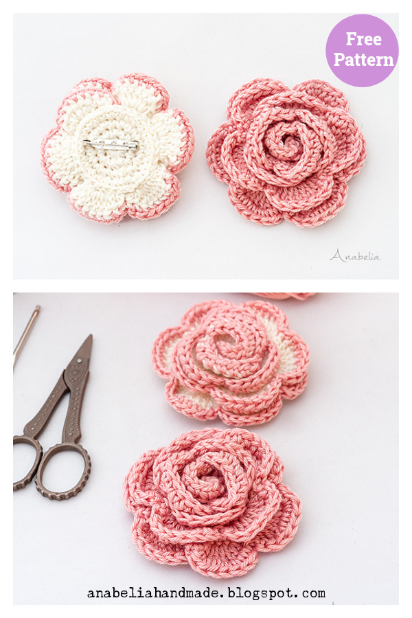 Romantic Rose Brooch Free Crochet Pattern