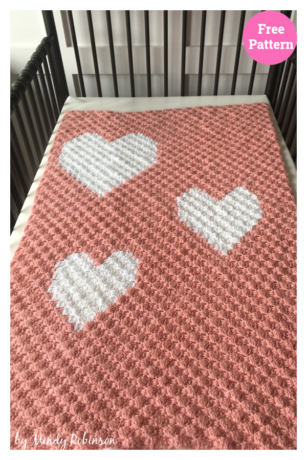 C2C Hearts Blanket Free Crochet Pattern