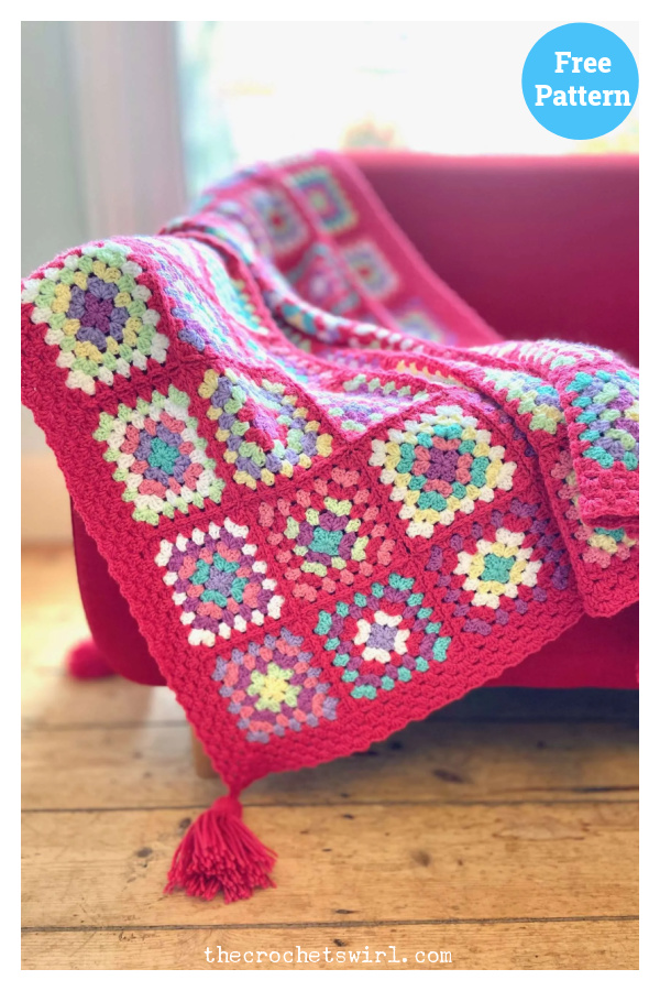 Strawberry Candy Squares Blanket Free Crochet Pattern