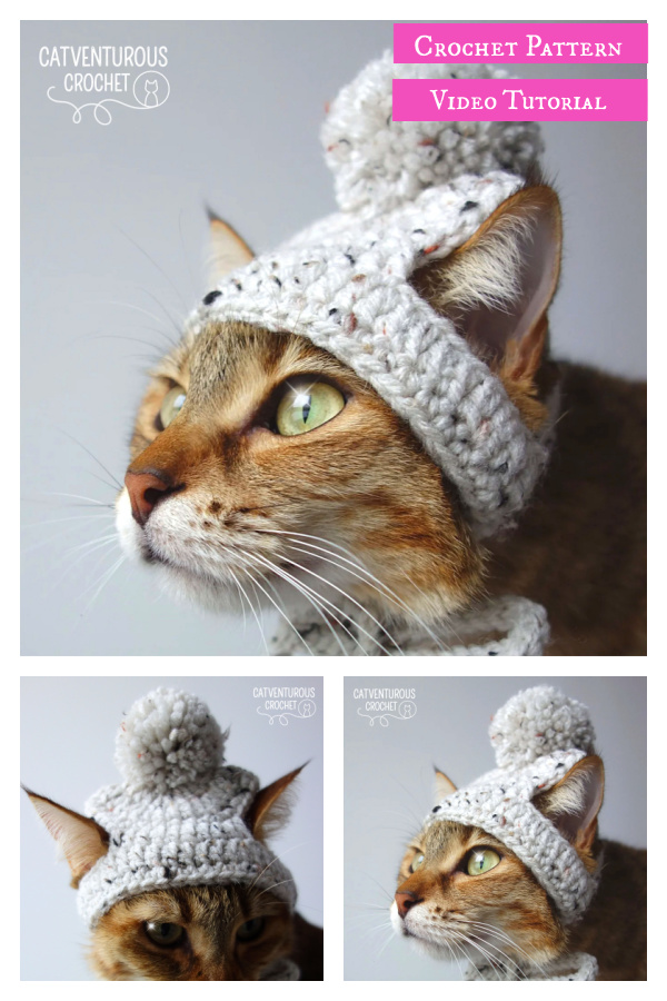 Narby Pom Pom Cat Hat Crochet Pattern and Video Tutorial