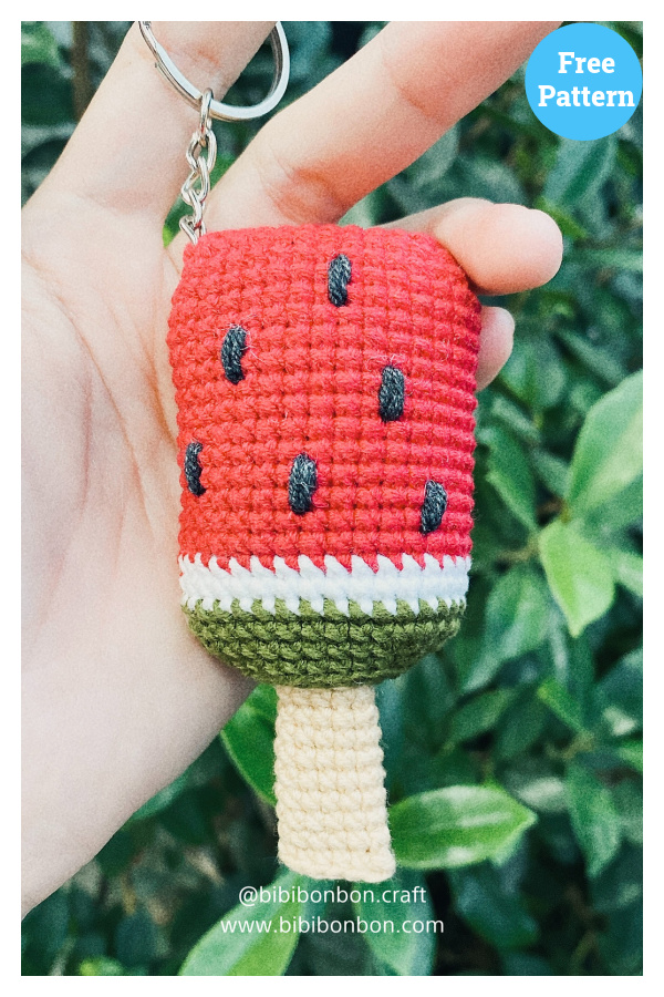 Watermelon Ice Cream Keychain Free Crochet Pattern