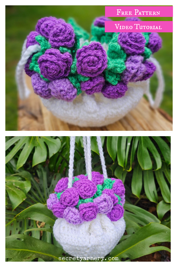 Flower Bouquet Drawstring Bag Free Crochet Pattern and Video Tutorial
