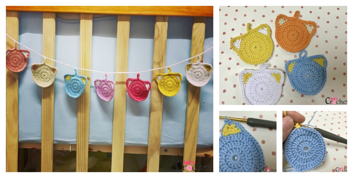 Cute Crocheted Colorful Cat Garland Free Pattern
