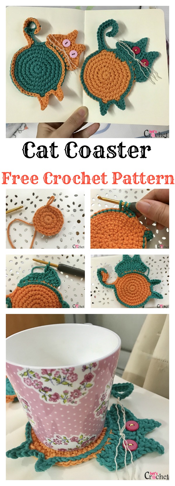 Peeking Cat Butt Coaster Free Crochet Pattern