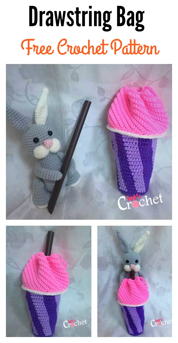 Slushee Cup Drawstring Bag Free Crochet Pattern