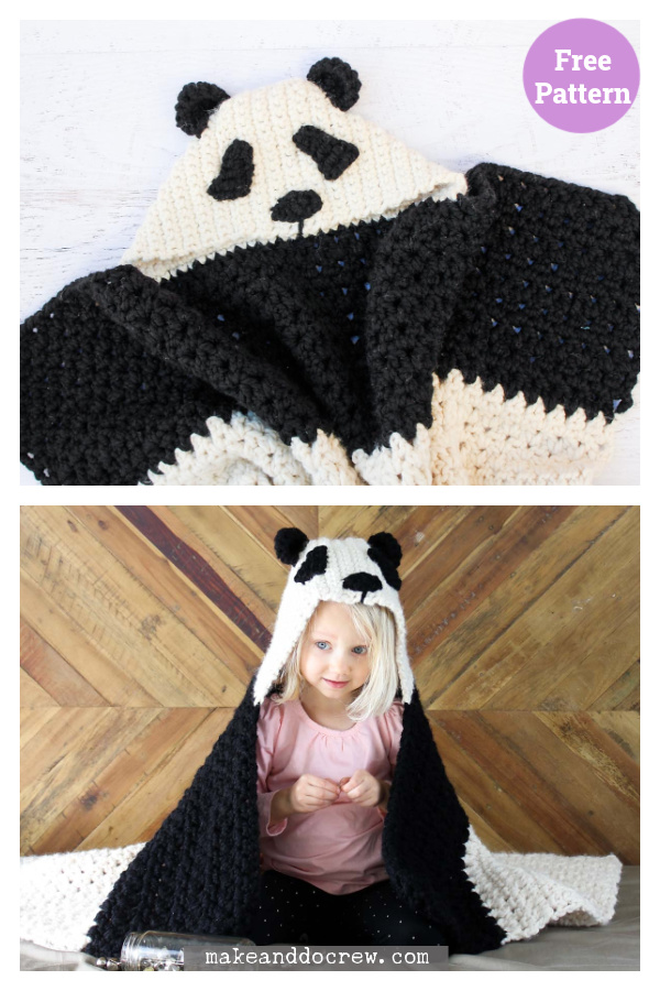 Panda Hooded Baby Afghan Crochet Free Pattern 