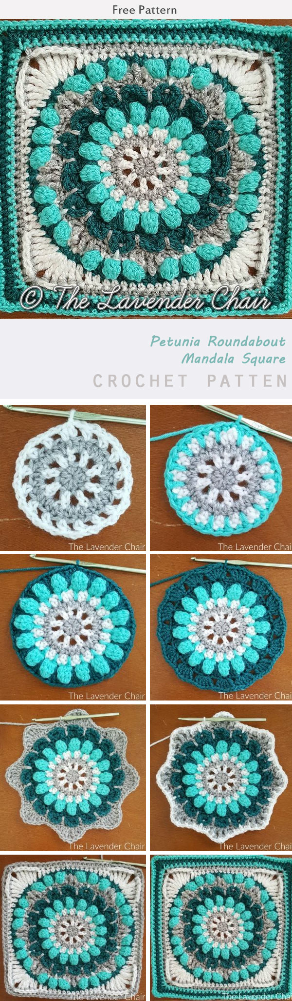 Petunia Roundabout Mandala Square Crochet Free Pattern