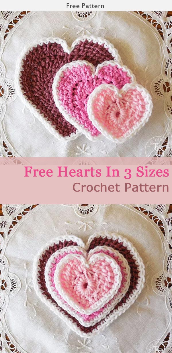Hearts In 3 Sizes Free Crochet Patterns