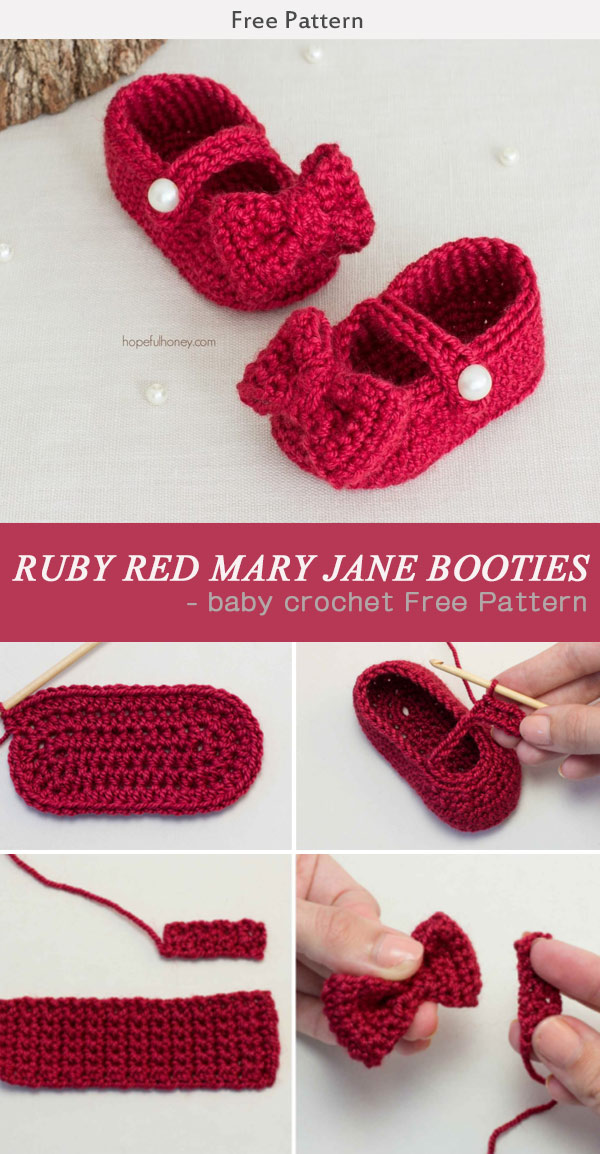 RUBY RED MARY JANE BOOTIES - baby crochet Free Pattern