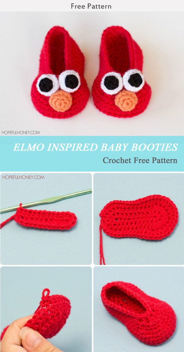 Elmo Inspired Baby Booties Free Crochet Pattern