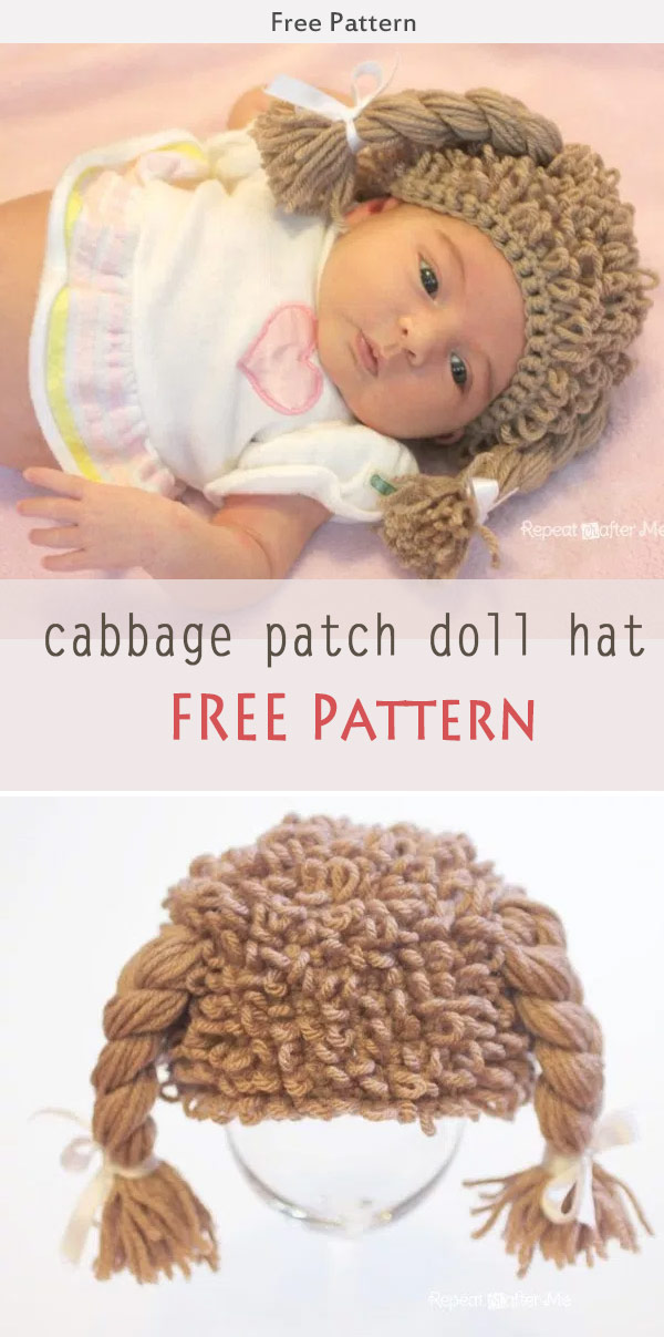 crochet cabbage patch doll inspired hat free pattern