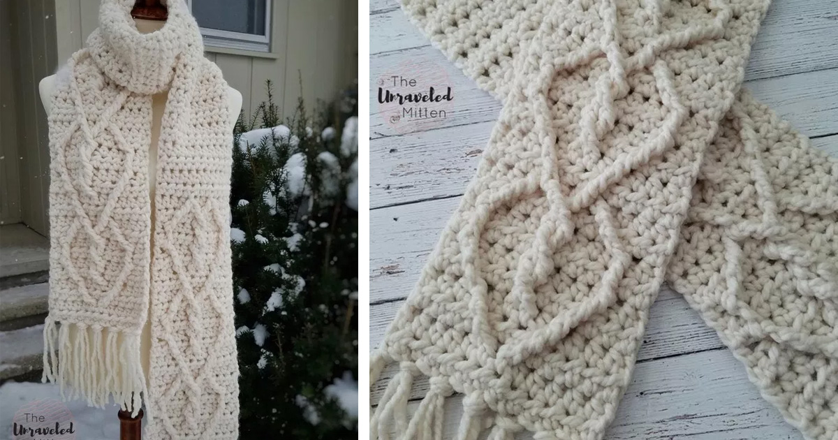 Hearts Entwined Chunky Crochet Scarf Free Pattern