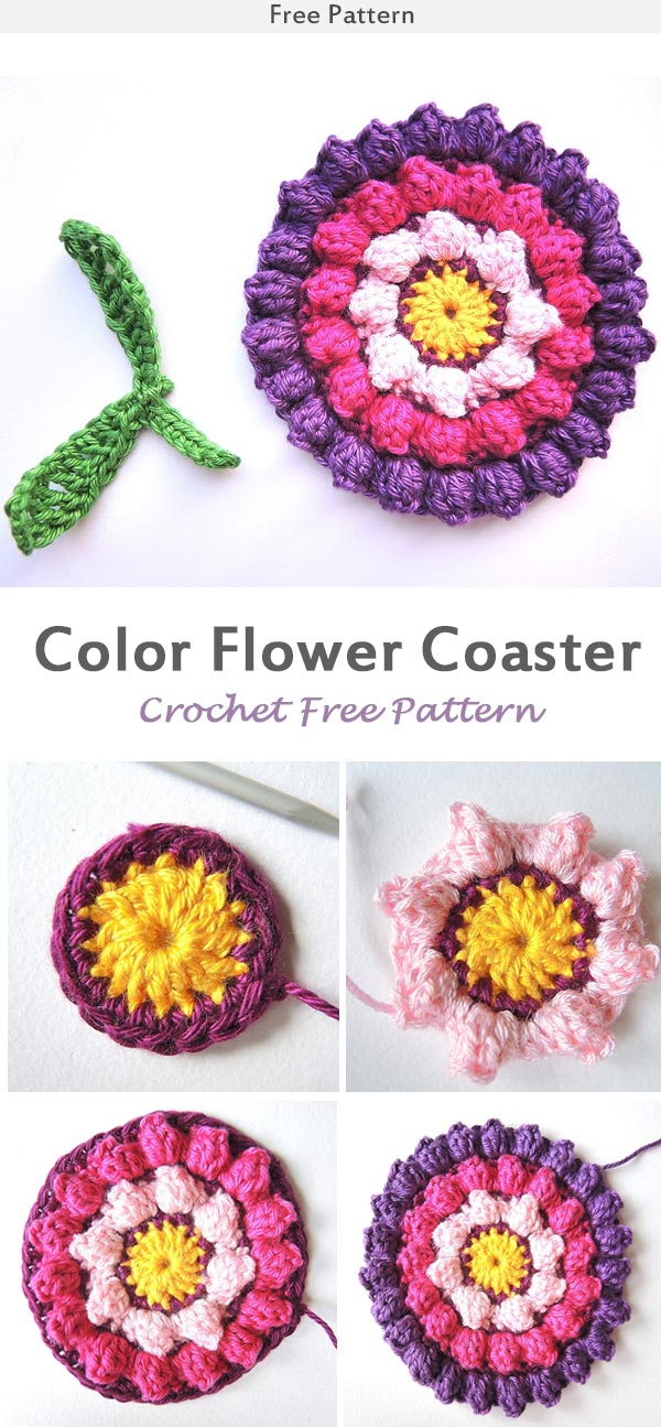 Download Color Flower Coaster Crochet Free Pattern