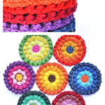 Color Flower Coaster Crochet Free Pattern