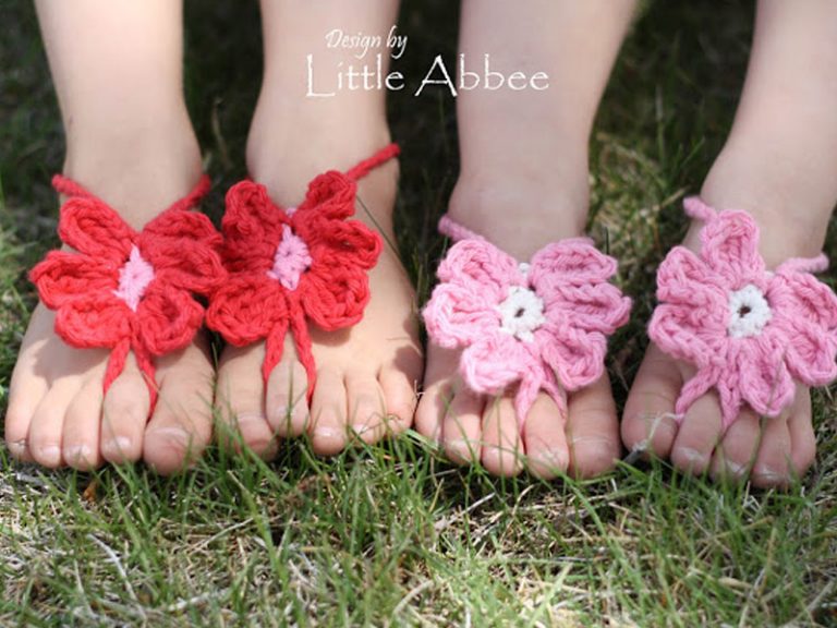 Kid’s Toe Flower Sandals Crochet Free Pattern