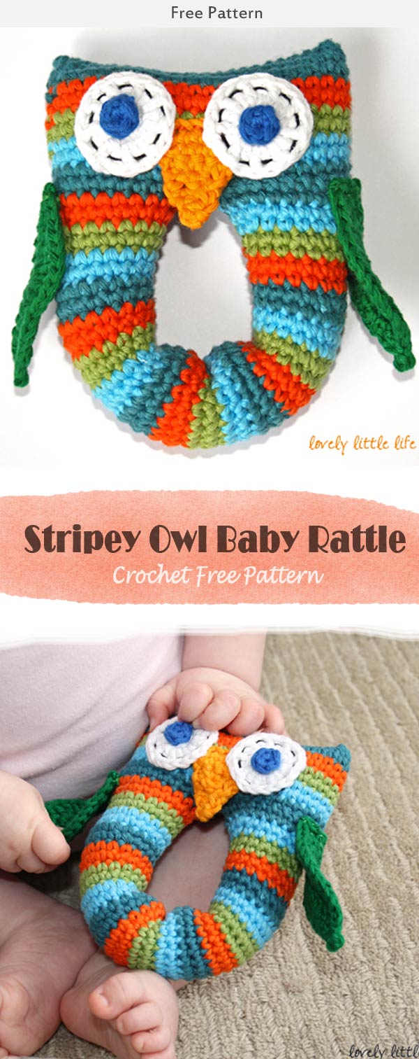 Stripey Owl Baby Rattle Crochet Free Pattern