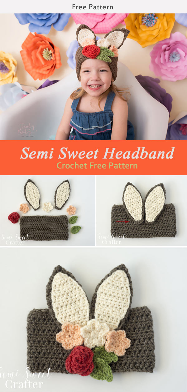 Semi Sweet Crafter Floral Bunny Headband Free Crochet Pattern