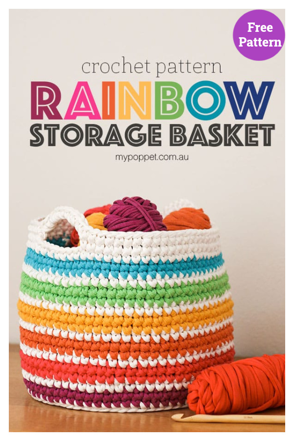 Rainbow Storage Basket Crochet Free Pattern