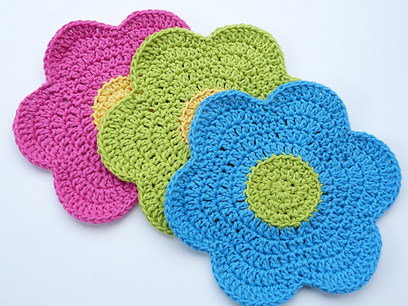 Flower Power Dishcloth Crochet Free Pattern