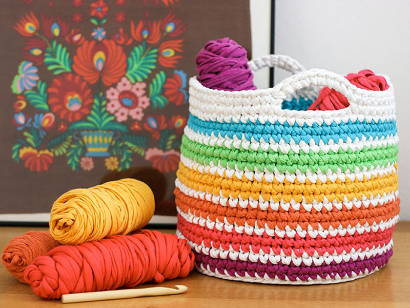 Rainbow Storage Basket Crochet Free Pattern