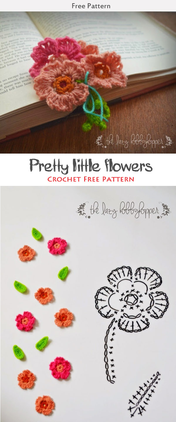 Pretty little flowers bookmark Crochet Free Pattern