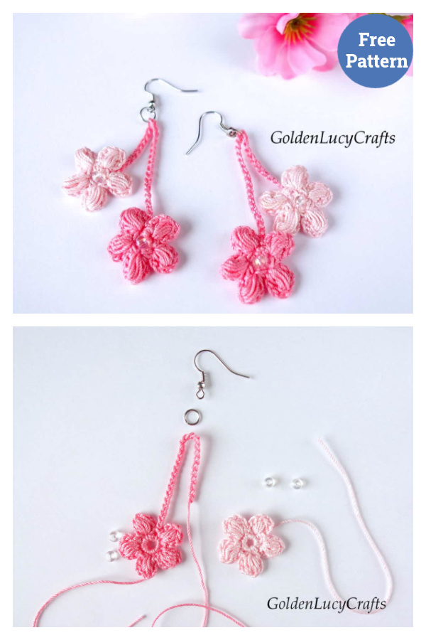 Cherry Blossom Earrings Crochet Free Pattern 