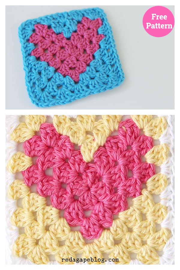 Heart Granny Square Crochet Free Pattern