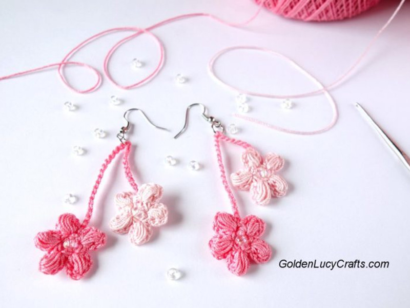 Cherry Blossom Earrings Crochet Free Pattern