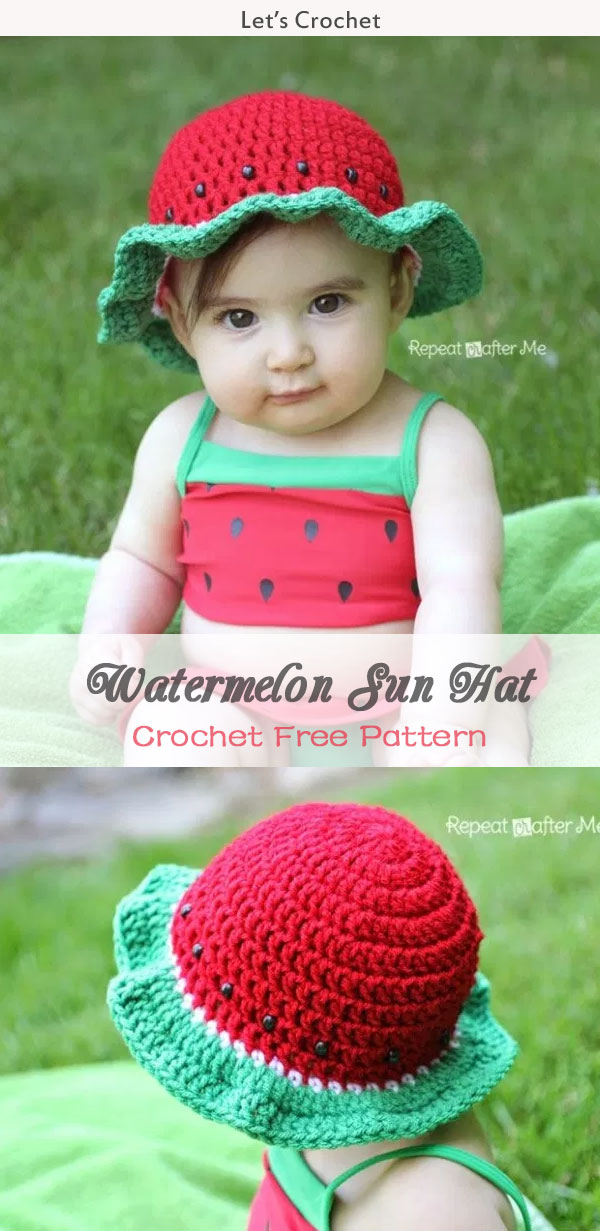 Kid 's Watermelon Sun Hat Crochet Free Pattern