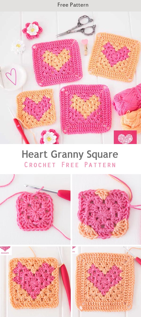 Heart Granny Square Crochet Free Pattern