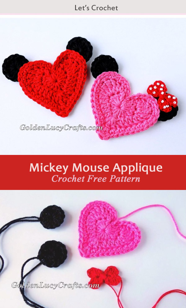 Mickey Mouse Heart Applique Crochet Free Pattern