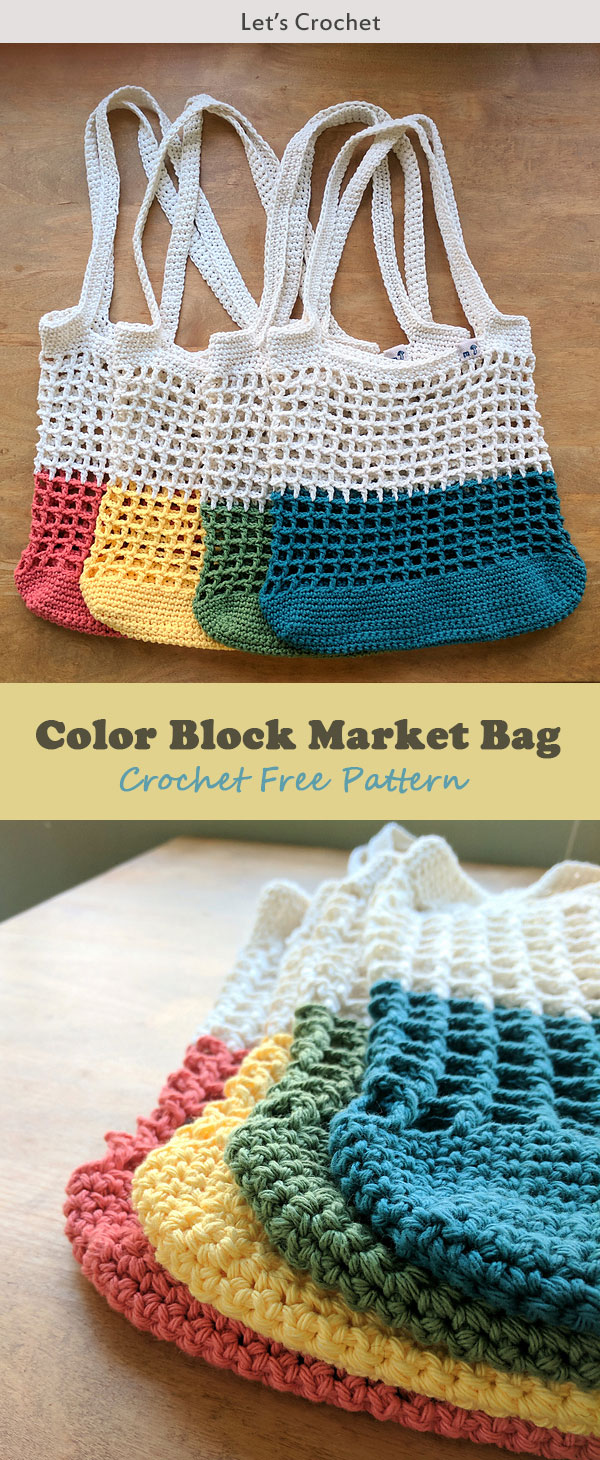  Color Block Market Bag Crochet Free Pattern
