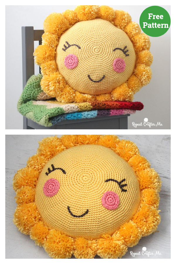 Crochet Pompom Sunshine Pillow Free Pattern