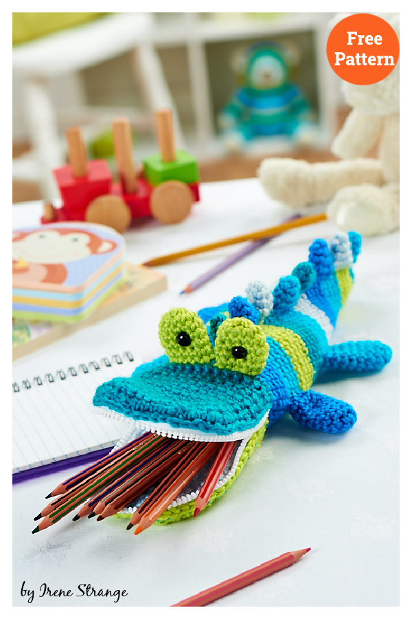 Crocodile Pen Container Toy Crochet Free Pattern