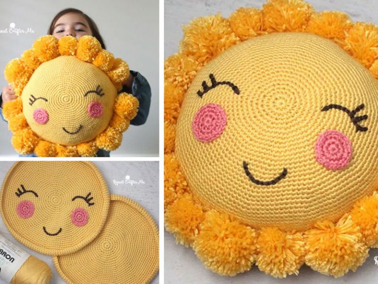 Crochet Pompom Sunshine Pillow Free Pattern