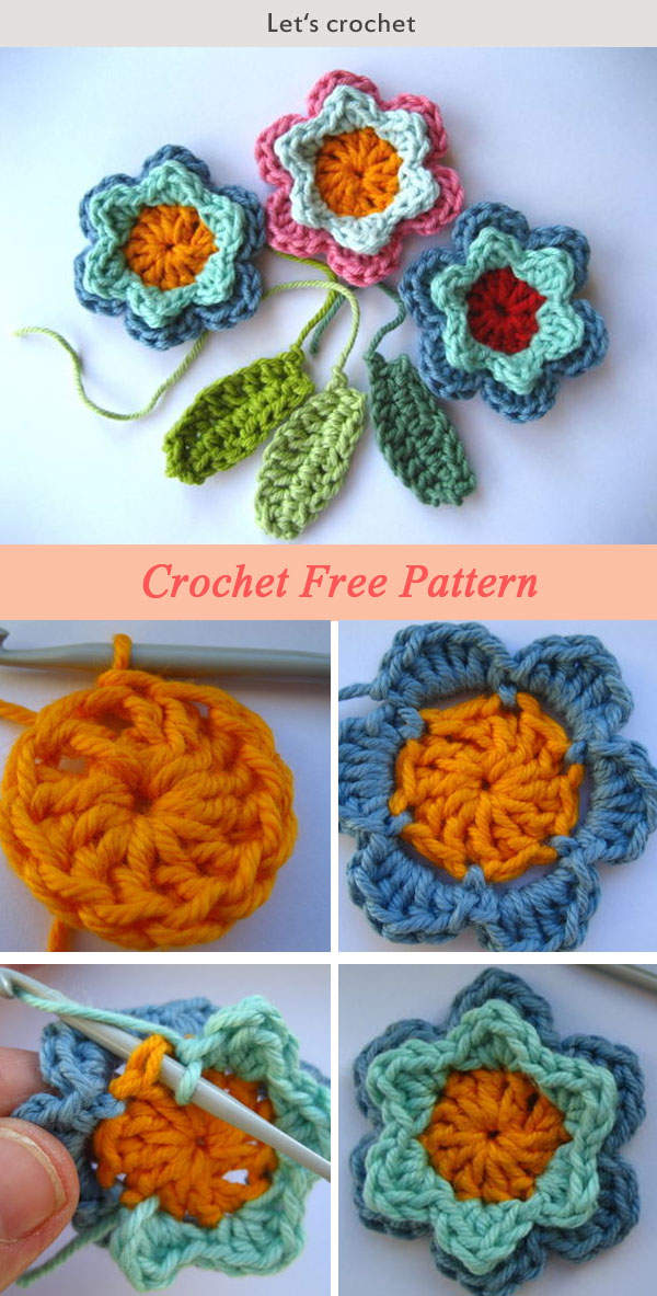 Crochet Flowers and Leaves Free Pattern