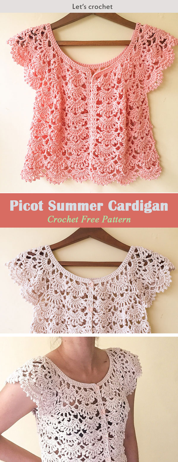 Picot Fan Summer Cardigan Crochet Free Pattern