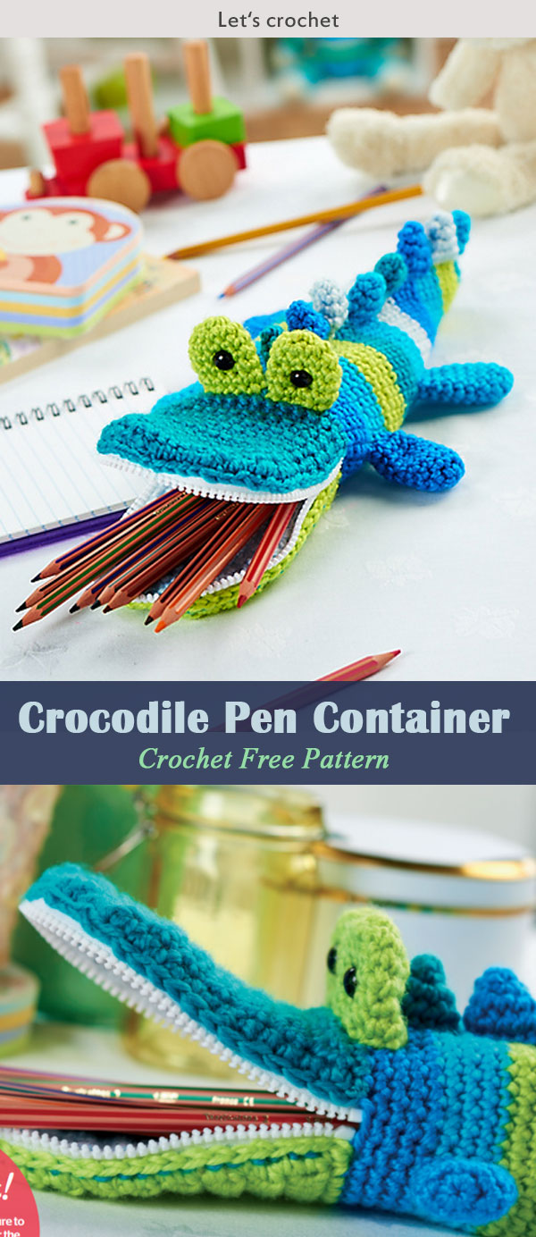 Crocodile Pen Container Crochet Free Pattern 