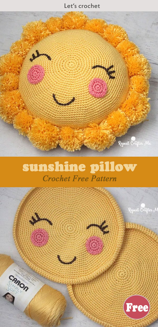 Crochet Pompom Sunshine Pillow Free Pattern