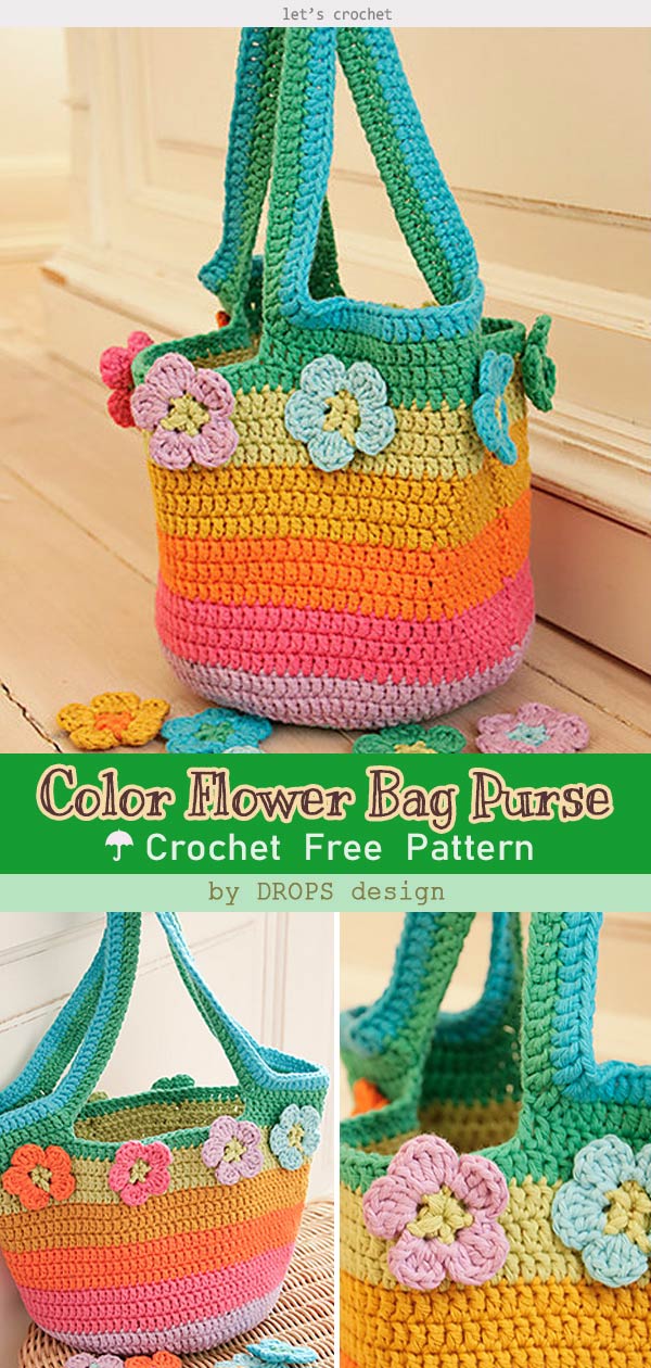 Crochet Color Flower Bag Purse Free Pattern
