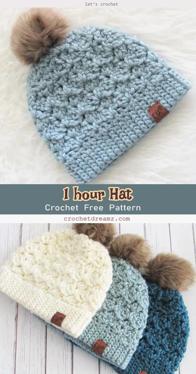 1 Hour Easy Child’s Crochet Hat Free Pattern