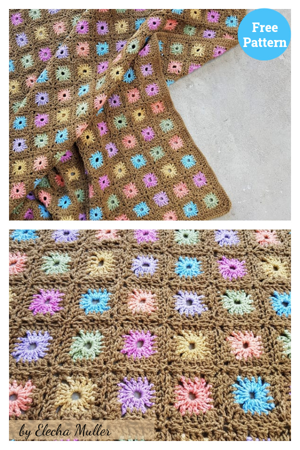 Color Flower Blanket Camo Girl Crochet Free Pattern