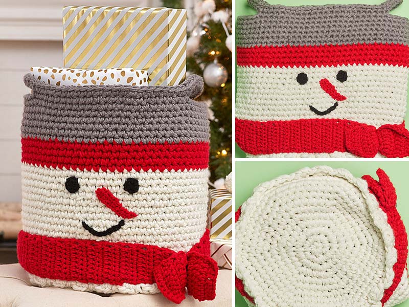 Snowman Basket Crochet Free Pattern