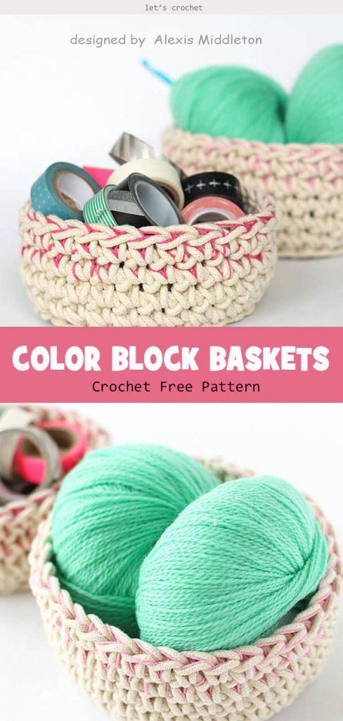 Color Block Crochet Baskets Free Pattern