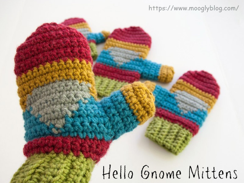 Hello Gnome Mittens in 3 Sizes Crochet Free Pattern