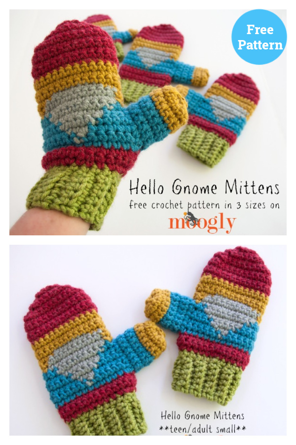 Hello Gnome Mittens Crochet Free Pattern